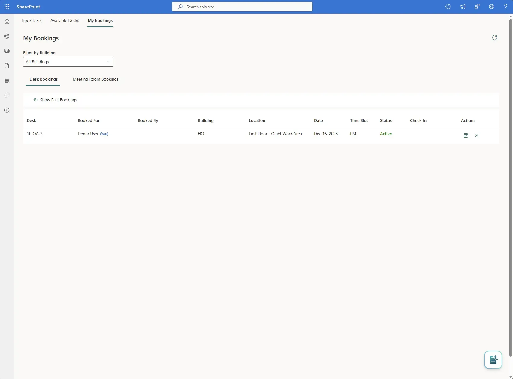 Booking Planner: My Bookings list with cancel and calendar actions