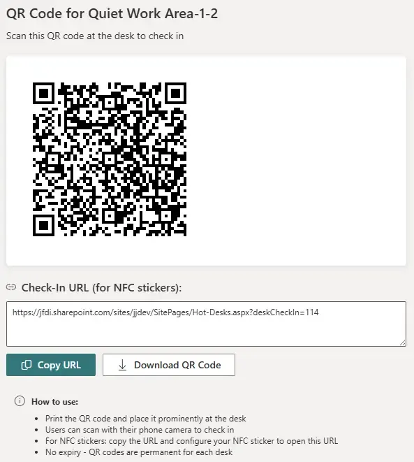 Booking Planner: QR code generator screen